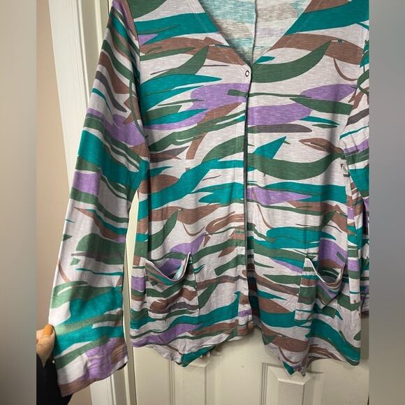 LOGO by Lori Goldstein Printed Cotton Modal Sweater Knit Cardigan size 1X - Picture 3 of 7